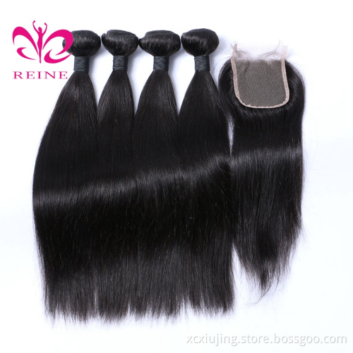 Peruvian Straight With 4*4 Closure 9A Unprocessed Virgin Human Hair Bundles Straight Cuticle Aligned Raw Remy Hair